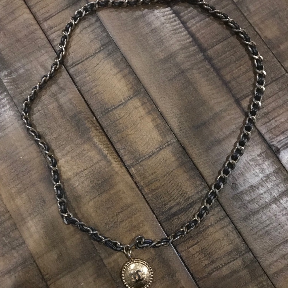 Chanel Black Leather and Gold Metal Chain Belt